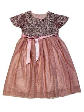 George‎ Rose Pink Sequin Tulle Dress with Satin Sash